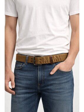 Armani Exchange Military 1.75" Belt Waist Size 30–34  M/L Leather Canvas Logo